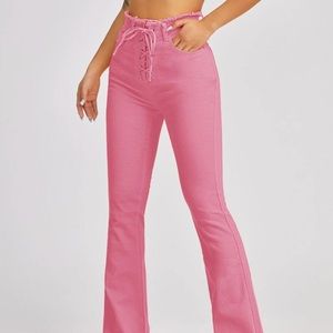 Hot pink high rise flare jeans